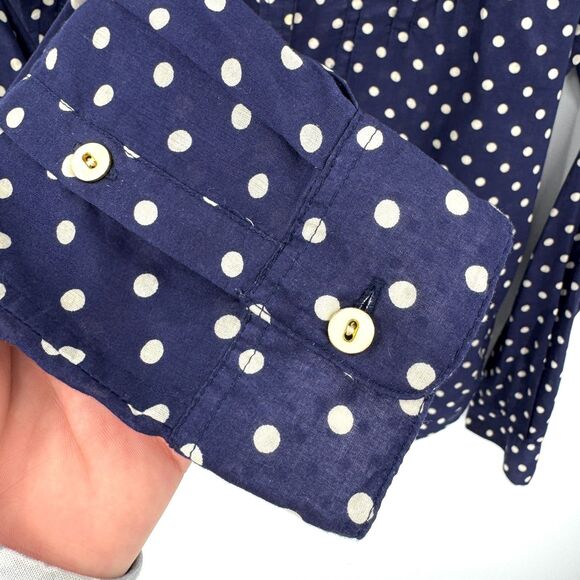 BIRDS OF PARADIS BY TROVATA Blue Semisheer Polka Dot Button Down Blouse Size S - Picture 4 of 6